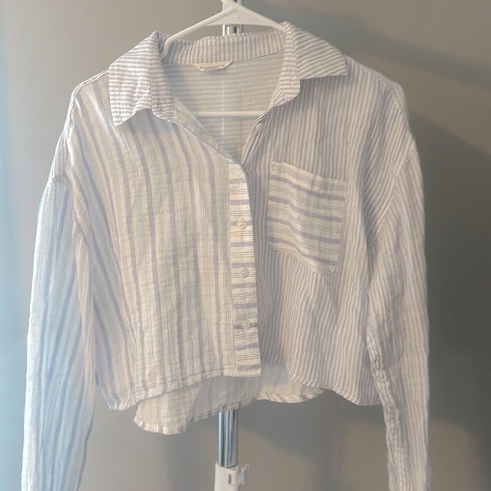 Aero button up cropped linen